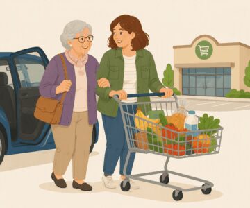 AI_samen boodschappen doen met dame_met auto